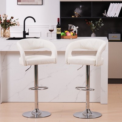 VECELO Bar Stools Swivel Adjustable Modern Pu Leather Barstools Set of 2, Counter Bar Stools with Back and Arms, for Bar or Kitchen