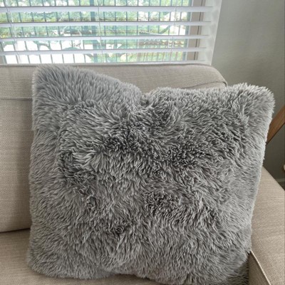 Oversized Faux Fur Square Throw Pillow Gray - Room Essentials™ : Target