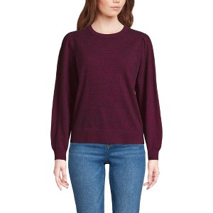 Lands' End Women's Cashmere Puff Sleeve Crew Neck Sweater - 1 of 3