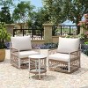 3 PCS Patio Seating Set with 2 Swivel Chairs and Table, Coffee Table with Glass Tabletop, Chair with Handwoven Rope and Steel Frame-Coolbibila - 3 of 4