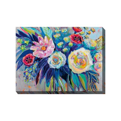 Cottage Garden West of The Wind Floral Array Colorful 40 x 30 Inch Waterproof Gallery Wrapped Canvas, Outdoor Garden, Yard, Patio All Weather Hanging