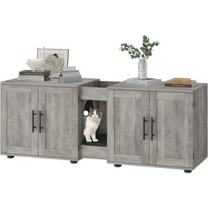 55 Inch Litter Box Enclosure for 2 Cats, Cat Litter Box Enclosure Furniture with Double Room, Hidden Litter Box Cabinet with Cat Door - 1 of 4