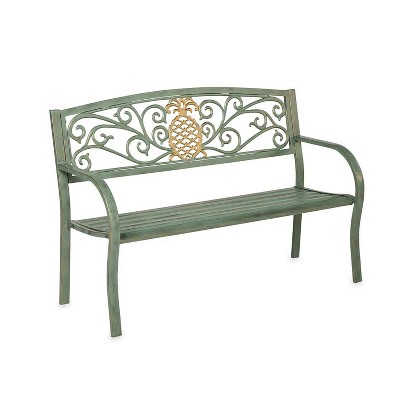Evergreen Pineapple Metal Garden Bench - Verdigris