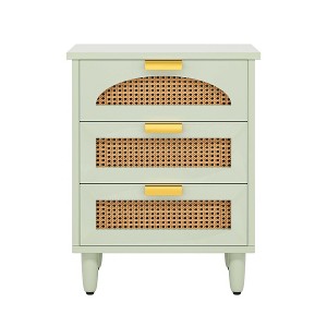 NicBex 15.75 Inch Nightstand with 3 Rattan Drawers Modern Side Table with Metal Handles and Wood Legs for Bedroom,Living Room,Green - 1 of 4