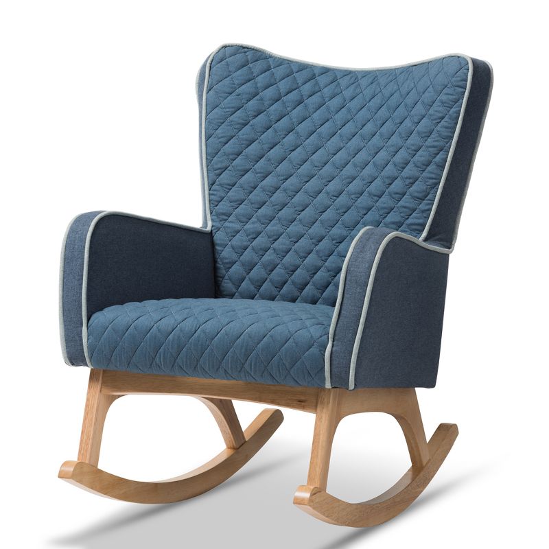 Zoelle Mid-Century Modern Fabric Upholstered Natural Finished Rocking Chair Blue/Light Brown - Baxton Studio, 1 of 11