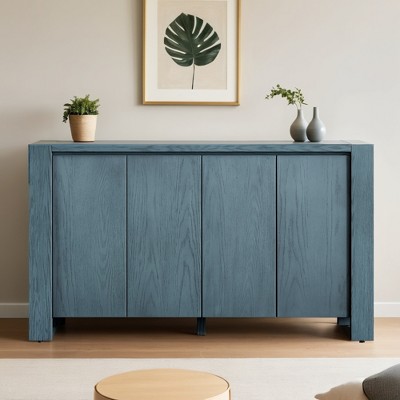4-Door Sideboard Cabinet with Distressed Oak Finish, Adjustable Shelves - Leovsnove
