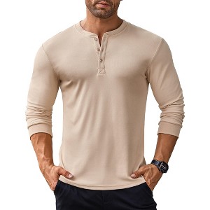 COOFANDY Men's Long Sleeve Henley Shirts Stretch Ribbed T-Shirts Fashion Casual Basic Tops - 1 of 4