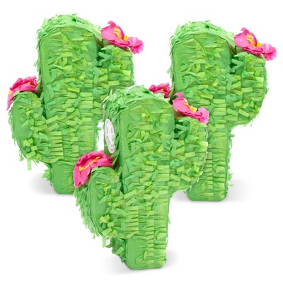 Mini Cactus Pinata, Fiesta Party Decorations (8 x 5.3 x 2.5 In, 3 Pack)