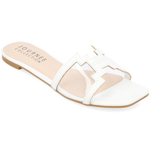 Journee Collection Womens Jamarie Tru Comfort Foam Slip On Slide Flat  Sandals, White 11 : Target