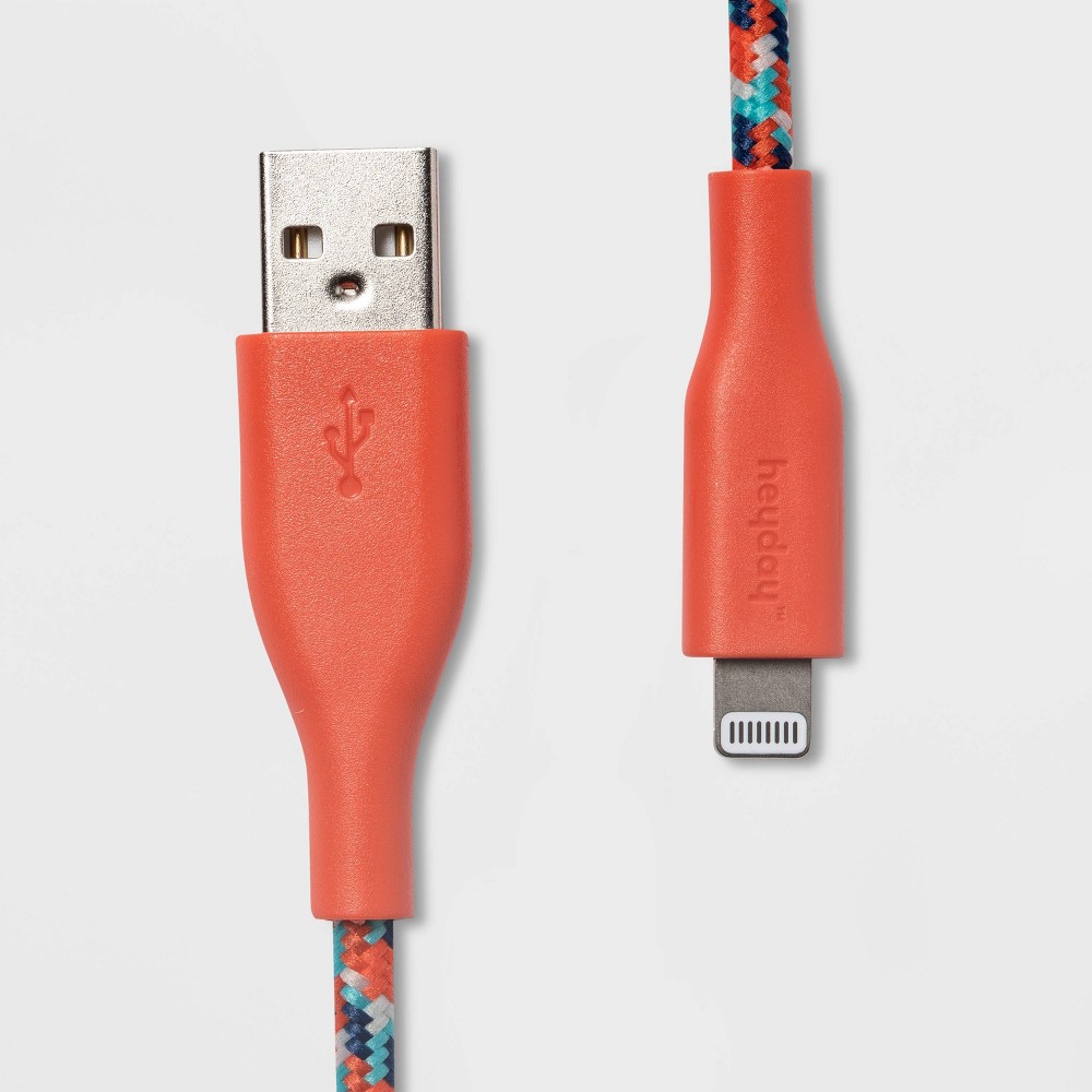 heyday 6' Lightning to USB-A Braided Cable - Vibrant Coral Bundle