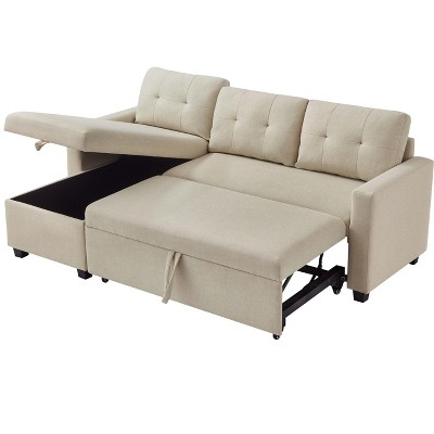 ROOMTEC Convertible Sleeper Sectional Sofa, L-shaped Corner Couch with Pullout Bed, Upholstered Sofa Bed w/Storage Chaise