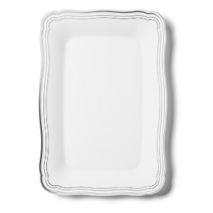 Posh Setting 9 X 13 Inch Rectangle White and Silver Rim Plastic Serving Tray - 6 Pack - 1 of 4