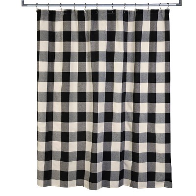 Grandin Shower Curtain Black/Natural - SKL Home: Check Pattern, Polyester & Cotton Blend, Machine Washable