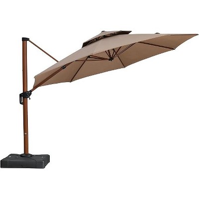 PURPLE LEAF Patio Large Cantilever Umbrella Outdoor Wood Grain Pattern Umbrella Pole Offset Umbrella Heavy Duty Sun Umbrellas for Garden Deck Pool