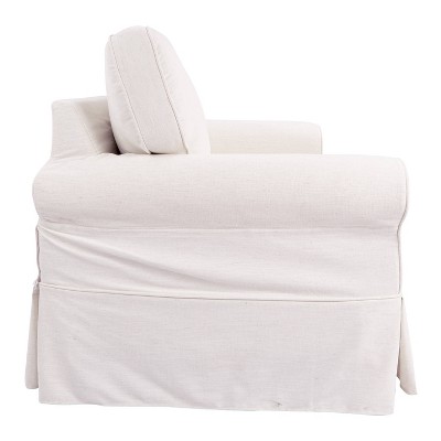Ivory Linen Rolled Arm Loveseat with Washable Slipcover