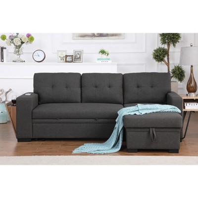 TiramisuBest Modern L-Shaped Lounger Sofa with Hidden Storage, Dark Gray Modular Sectional Couch for Living Room