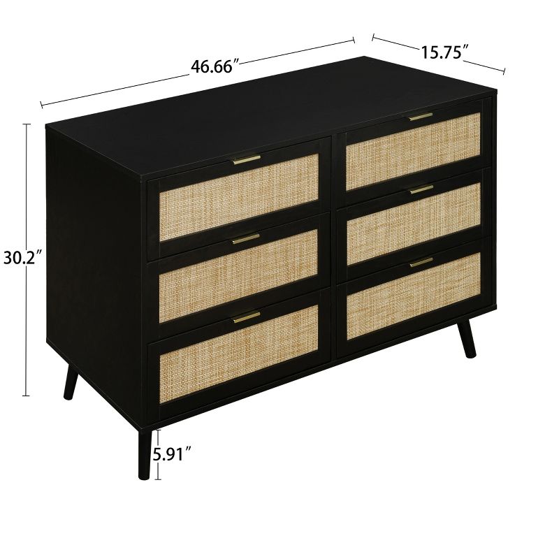 46.66" 6-Drawer Rattan Storage Cabinet for Living Room and Bedroom - ModernLuxe, 3 of 13