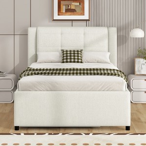 ModernLuxe Full Size Upholstered Platform Bed with Convertible Trundle (Flat or Erected), No Box Spring Needed - 1 of 4