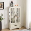 Small Lighted Curio Cabinet with Glass Doors, MDF Wood Display Cabinet with Adjustable Shelves, 2 Glass Doors and 1 Drawer - Koiai - 2 of 4