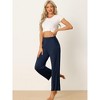 INSPIRE CHIC Women's Cotton Stretchy Elastic Waist Straight Wide-Leg Pajama Pants with Pockets - 2 of 4