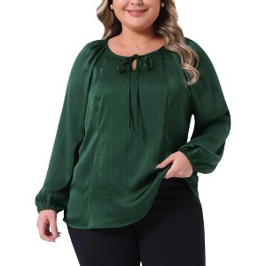 Women's Plus Size Texture Tie Neck Long Sleeve Elastic Cuffs Elegant Dressy Blouse - Agnes Orinda - 1 of 4