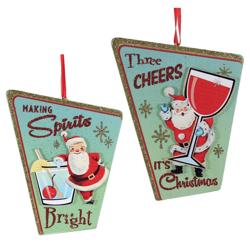 5.0 Inch Santa Mid Century Cocktail Cheers Tree Ornaments, 1 of 4