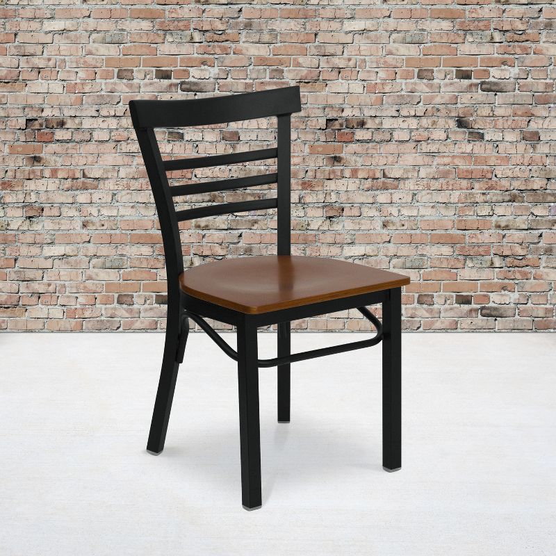 Flash Furniture Black Three-Slat Ladder Back Metal Restaurant Chair, 3 of 8
