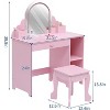 2-in-1 Kids Vanity Table with Lighted Mirror & Stool - Little Girls Makeup Dresser with Drawer, Open Shelves and LED Lights - 3 of 4
