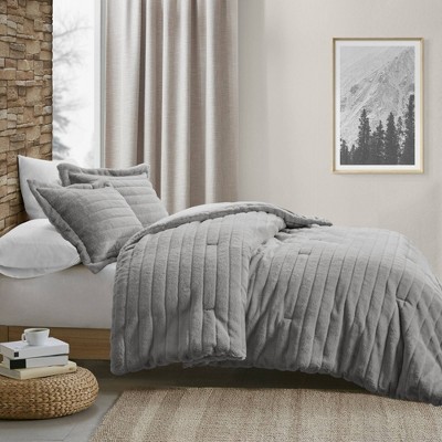 King Gray Faux Fur Down Alternative Comforter Set