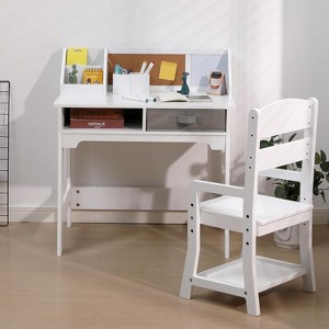 Kids Study Desk and Chair Set, Wood Writing Table with Storage Bins, Kids Study Desk with Bookshelf, Bulletin Board, Computer Desk for Boys Girls - 1 of 4
