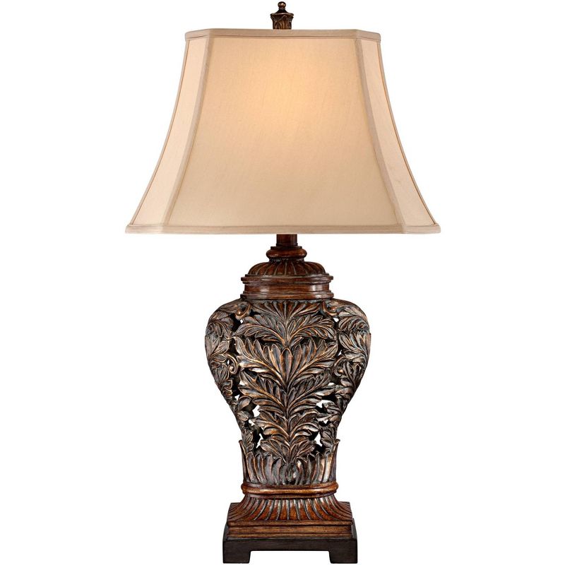 Barnes and Ivy Traditional Table Lamps 32.5" Tall Set of 2 Bronze Curling Leaves Tan Rectangular Shade for Living Room Family Bedroom Bedside, 5 of 10