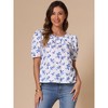 INSPIRE CHIC Women's Floral Puff Short Sleeve Tie Back Round Neck Summer Shirt - 3 of 4