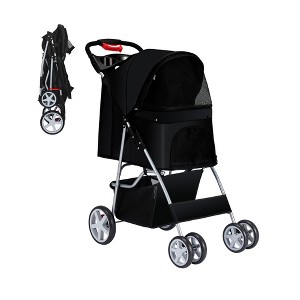 Itopfox 4-Wheel Pet Stroller for Small/Medium Dogs & Cats, Foldable with Breathable Mesh, Storage Basket Cup Holder & Safety Lock, All-Season Carrier - 1 of 4