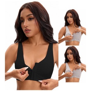 INSPIRE CHIC Women's Front Closure Adjustable Strap Wirefree Full Coverage Soft Workout Bras 3 Packs - 1 of 4