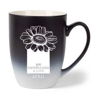 Elanze Designs Joy Faithfulness And Love April Two Toned Ombre Matte Black and White 12 ounce Ceramic Stoneware Coffee Cup Mug