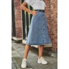 Coolmee Women's Denim Midi Skirts Casual A-Line Short Button Down Fashion Belt Jean Skirt with Pockets - 2 of 4