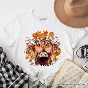 Fall Highland Cow T-Shirt, Messy Bun Howdy Tee with Autumn Vibes | OrnamentallyYou - 1 of 4
