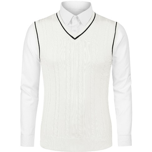 Lars Amadeus Men's Classic Knitted Sleeveless V-neck Pullover Sweater Vest  Small White : Target