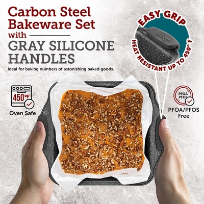 BAKKEN 18-Piece Nonstick Gray Marble Carbon Steel Bakeware Set with Silicone Handles