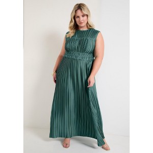 June + Vie by Roaman's Boatneck Plisse Cap-Sleeve Maxi Dress - 1 of 2