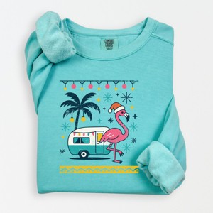 Simply Sage Market Ugly Sweater Flamingo Lightweight Garment Dyed Sweatshirt - 1 of 4