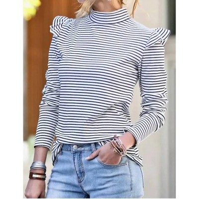 Women's Turtleneck Stripe Top - Mazik