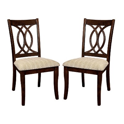 Simple Relax Set of 2 Fabric and Wooden Side Chairs in Brown Cherry and ...