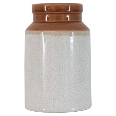White and Brown Crackle Glazed Ceramic Vase - Foreside Home & Garden