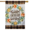 Pumpkin Wreath Burlap Fall House Flag Thankful Autumn 28" x 40" Briarwood Lane - 2 of 4