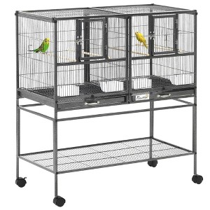 Resenkos Bird Cage, Bird Cages Habitat,Bird Cage with Rolling Stand Removable Metal Tray, Storage Shelf, Wood Perch Black - 1 of 4