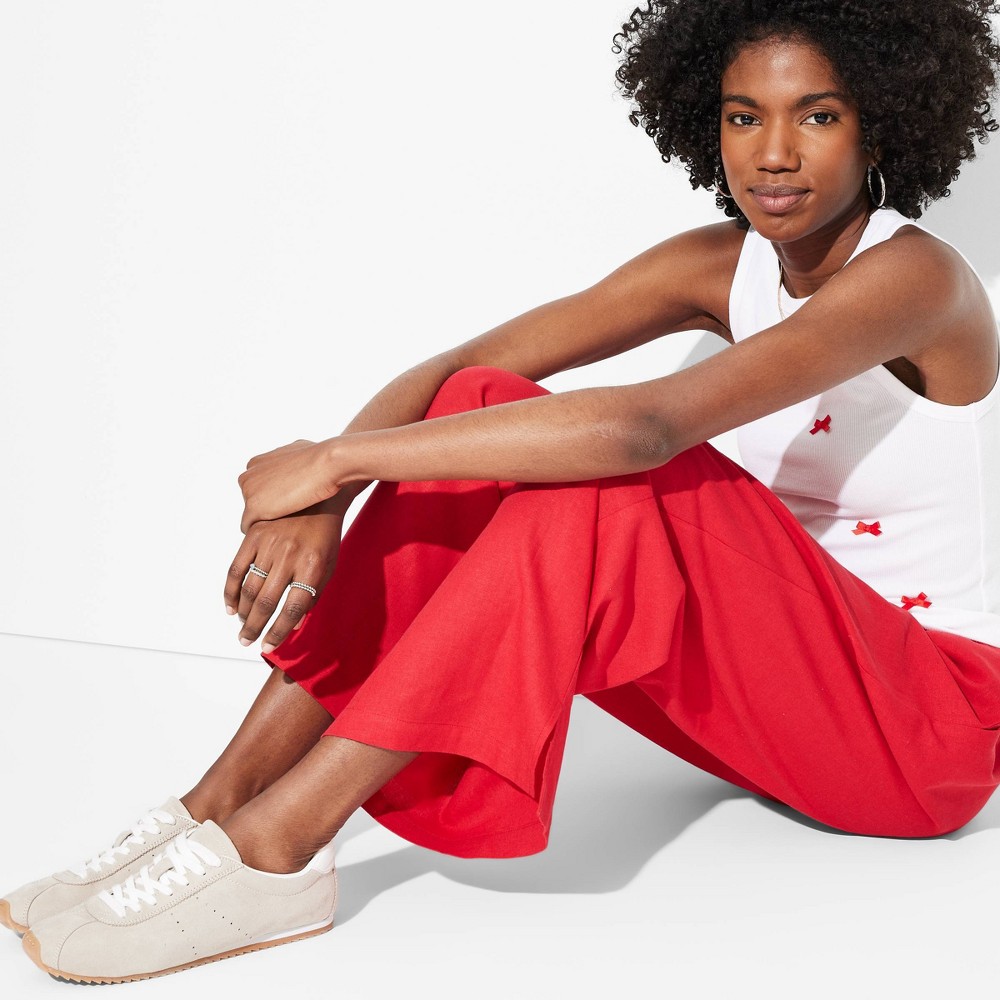 Women's Pull-On Linen Pants - Wild Fable™ Cherry Red XS: Wide Leg, Drawstring Waist, Lightweight Fabric