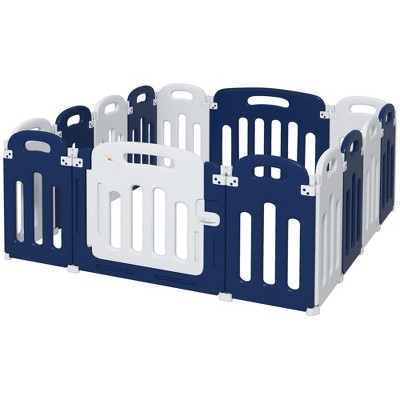 Blue and White Foldable Baby Playpen with Anti-Slip Base