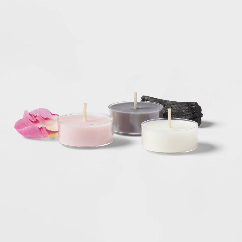 24pk Tealight Charcoal Black Teak with Soft Cotton Peony and Cherry Blossom Candles - Threshold&#8482;, 4 of 5