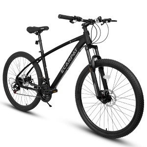 RISOKEYS 27 Inch Adult Mountain Bike,21 Speed and Suspension Fork, Aluminum Frame & Disc Brake,for Trail,City Commuting,Black - 1 of 4